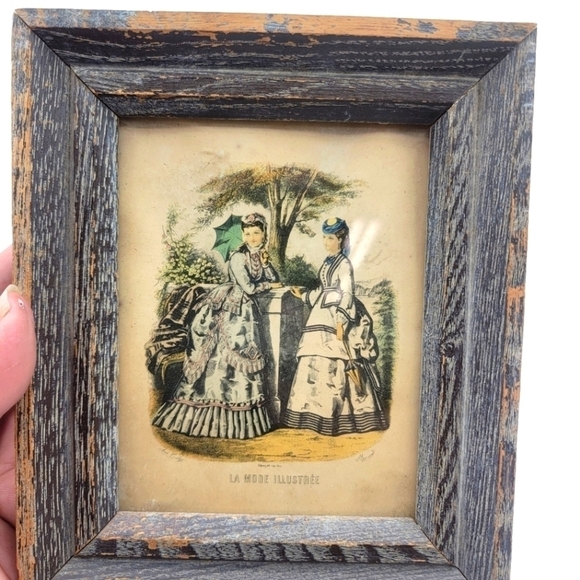 VINTAGE Godey Lady's Fashions Wood Framed Print "La Mode Illustree" - Picture 1 of 4